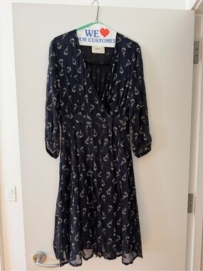 ba&sh Navy Floral Wrap Midi Dress